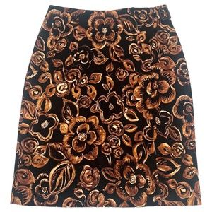 Vintage Intriguing Threads Brown Floral Print Faux Wrap Pencil Skirt Size 12